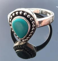 Western Style 925 Sterling Silver Teardrop 8x6 Mm. Turquoise Ring Size 7 - £24.46 GBP