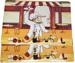 Set of 2 Non Clear Vinyl Placemats(18&quot;x12&quot;) FAT CHEF WITH TRAY IN THE KI... - £10.88 GBP