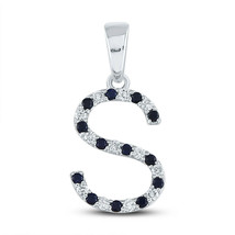 10kt White Gold Womens Round Blue Sapphire Initial S Letter Pendant 1/4 Cttw - £204.44 GBP