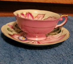 Vintage Royal Sealy China Japan Tea Cup and Saucer Flower Pink Green Collectible - £35.88 GBP