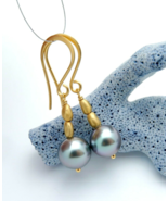 EXQUISITE AA+ RAROIA TAHITIAN 9mm BLACK PEACOCK CULTURED PEARL EARRINGS - €145,38 EUR