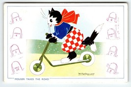 Dressed Cat Postcard Kitten On Scooter Willy Schemele Mouser Takes The Road UK - £13.28 GBP