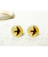 Wooden minimalist earrings 14 mm, ear studs, wood post earrings, swallow... - £25.03 GBP