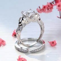 Skull Engagement Ring Set 2.50Ct Round Simulated Diamond 14K White Gold Size 8.5 - £251.16 GBP