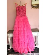Formal Dress Women&#39;s 16 Pink Ruffle Tiered Embroidered Long Gown Bridesm... - $129.99 CAD