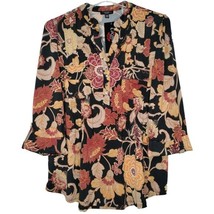 NWT Cocomo Plus Size 1X Black Multi Color Floral Pintuck 3/4 Sleeve Blouse Top - $34.99