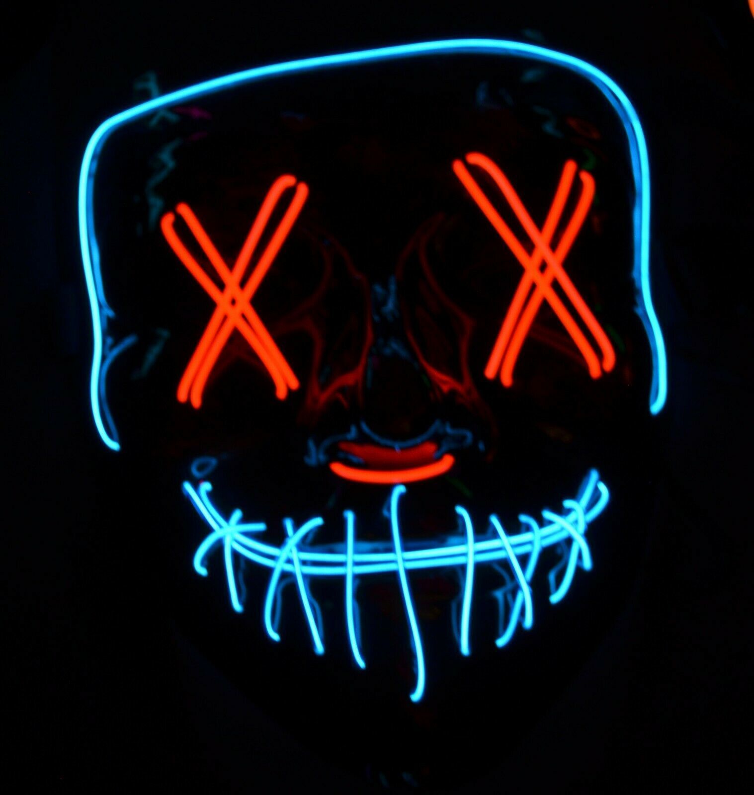 LED Halloween Mask Purge EL Wire 2 COLOR Glow Light up Mask BLUE RED - $14.99
