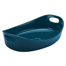 Rachael Ray Stoneware Bubble and Brown Oval Baker, 4.5-Quart, Marine Blue - £72.45 GBP