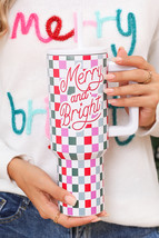 Red Merry and Bright Colorful Plaid Print Handle Portable Cup - $524.91 MXN