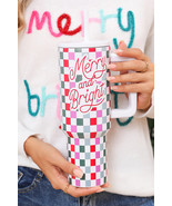 Red Merry and Bright Colorful Plaid Print Handle Portable Cup - $38.77 CAD