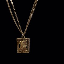 Vintage Egyptian Revival Pharoah Pendant Necklace Long Chain - $19.79