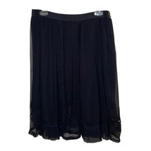 Rebecca Taylor Black Silk Skirt Womens Size 6 Beaded Dressy Sheer - £17.53 GBP