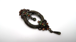 Autumn Color Orange Ornate Style Rhinestone Brooch Size: 3.5 x 1.5 inche... - $13.31