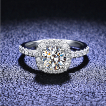 925 Sterling Silver Platinum Plated 2CT Moissanite Gemstone Cushion Cut Ring - £157.31 GBP