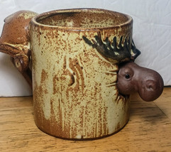 Vintage 3D Novelty Moose Mug Stuck in Tree Stoneware Coffee 8oz Japan Lodge - £11.86 GBP