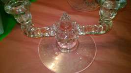 Vintage Fleur de lis Etched Glass Double Candlestick Holders image 5