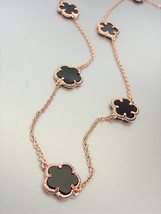 EXQUISITE Black Onyx Clover Clovers 18kt Rose Gold Plated Chain 18&quot; Necklace - £32.12 GBP