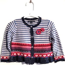 Souris Mini Striped Ruffled Hem Crochet Flower Cardigan Size 18M - £16.10 GBP