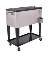 80 Quart Patio Rolling Stainless Steel Ice Beverage Cooler - Color: Gray - $325.89 CAD