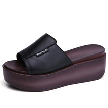 Summer women slippers genuine leather Open Toe middle heel shoes Women Wedges Sl - £38.16 GBP