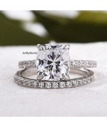 3.00 CT Cushion Cut Engagement Ring Set, Hidden Halo Moissanite Wedding ... - $150.44 CAD