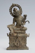 Antique Java Style Majapahit Seated Bronze Devi Tara Statue - 18cm/7&quot; - £679.29 GBP