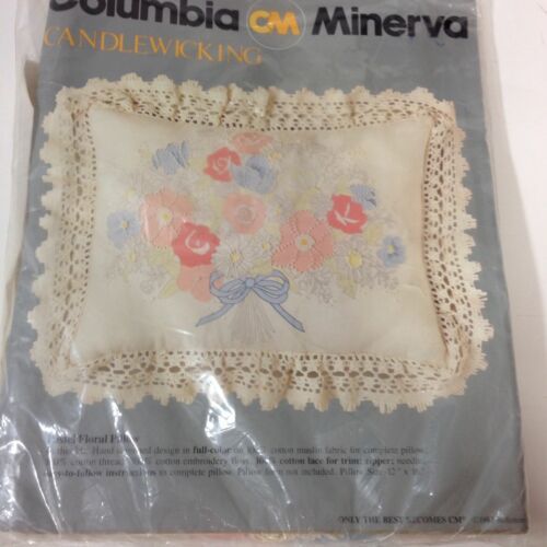 Columbia Minerva 7538 Candlewicking Kit Pastel Floral Pillow 1983 Sealed Pack - $7.66