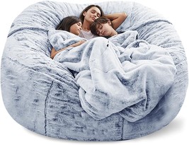 Giant Bean Bag Chair Cover(No Filler),Oversized Round Soft, Snow Gray, 6Ft - $82.93