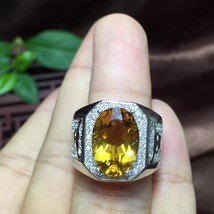 bull bright yellow natural citrine gem ring men ring jewelry 925 silver big size - £59.24 GBP