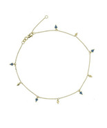 14K Solid Gold 9 Pieces Dangle Triangle Anklet -Yellow 9&quot;-10&quot; Adjustable - £254.96 GBP