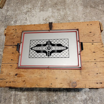 Vintage Art Deco Serving Tray, Rectangle Wood Metal Frame Handles Glass Top - $48.00