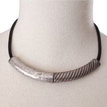 Chicos Bar Link Necklace Choker Adjusts Silver Tone Patina Distressed Collar  - £11.62 GBP