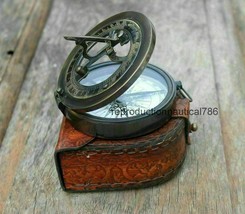Nautical Astrolabe Solid Brass Antique Working Compass With Leather Case Gift - £21.67 GBP