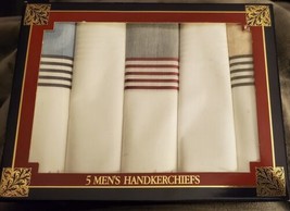 New Striped Men&#39;s Set Of 5 Striped Handkerchief White Blue Red Gray - £12.71 GBP