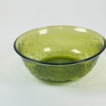 Vintage Indiana Glass  Daisy Pattern Avocado Green 7.5&quot; Wide Glass Bowl - £14.67 GBP