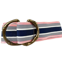 J.Crew Womens Stripe Belt Pink Blue Size S/M Stripes Metal Buckle Fabric Preppy  - £19.81 GBP