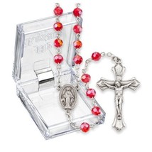 Crystal Ruby Rosary, July Birthstone, Tin Cut, - £11.73 GBP