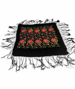 Spanish Piano Shawl Black Silk Embroidery Fringe Edge Vintage 1920s 48&quot; ... - $6,630.84 MXN