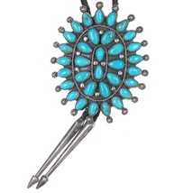 c1970 Large MNT Navajo Sterling cluster turquoise bolo tie - $490.05