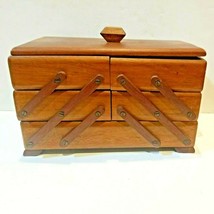 Vintage Wood Sewing Box With Lid  Accordion Cantilevered Dovetail Constr... - $129.99