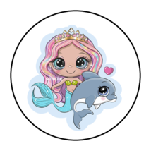 30 Mermaid And Dolphin Stickers Envelope Seals Labels 1.5&quot; Round Party Favors - £5.98 GBP