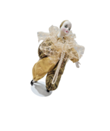 Vintage 10in Porcelain Clown Doll Gold Costume Lace Collar Sequin Outfit - $49.90