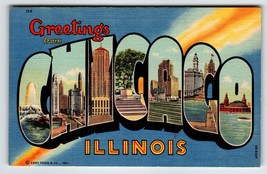 Greetings From Chicago Illinois Large Letter Linen Postcard Curt Teich U... - £10.01 GBP