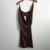 Zara Dress S Brown Satin Cowl Draped Mini Slip Zip Close Casual Tank Pul... - $24.85