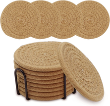 Coomin Coasters with Holder, 8Pcs Absorbent Coasters for Drinks, Cotton Woven Fa - £12.58 GBP