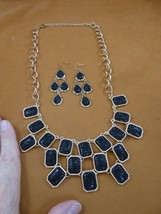 (vn-16) vintage black gold tone chain necklace + earrings costume jewelr... - £80.18 GBP