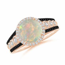 ANGARA Round Opal Halo Regal Ring with Diamond Accents for Women in 14K Gold - £1,103.48 GBP