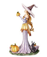 Amy Brown Halloween Purple Hat Pumpkin Witch with Mysterious Black Cat F... - $1,540.93 MXN