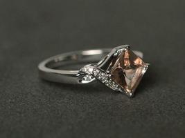 1.00Ct Princess Cut Morganite Wedding Engagement Ring 14K White Gold Finish - £64.87 GBP