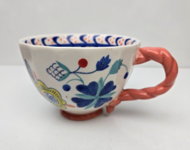 Anthropologie Mug PERCEFOREST Hand Painted Floral Flowers Twisted Handle Orange - $19.99